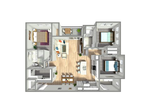 Floor plan for 3 beds, 2 baths, 1543 sqft